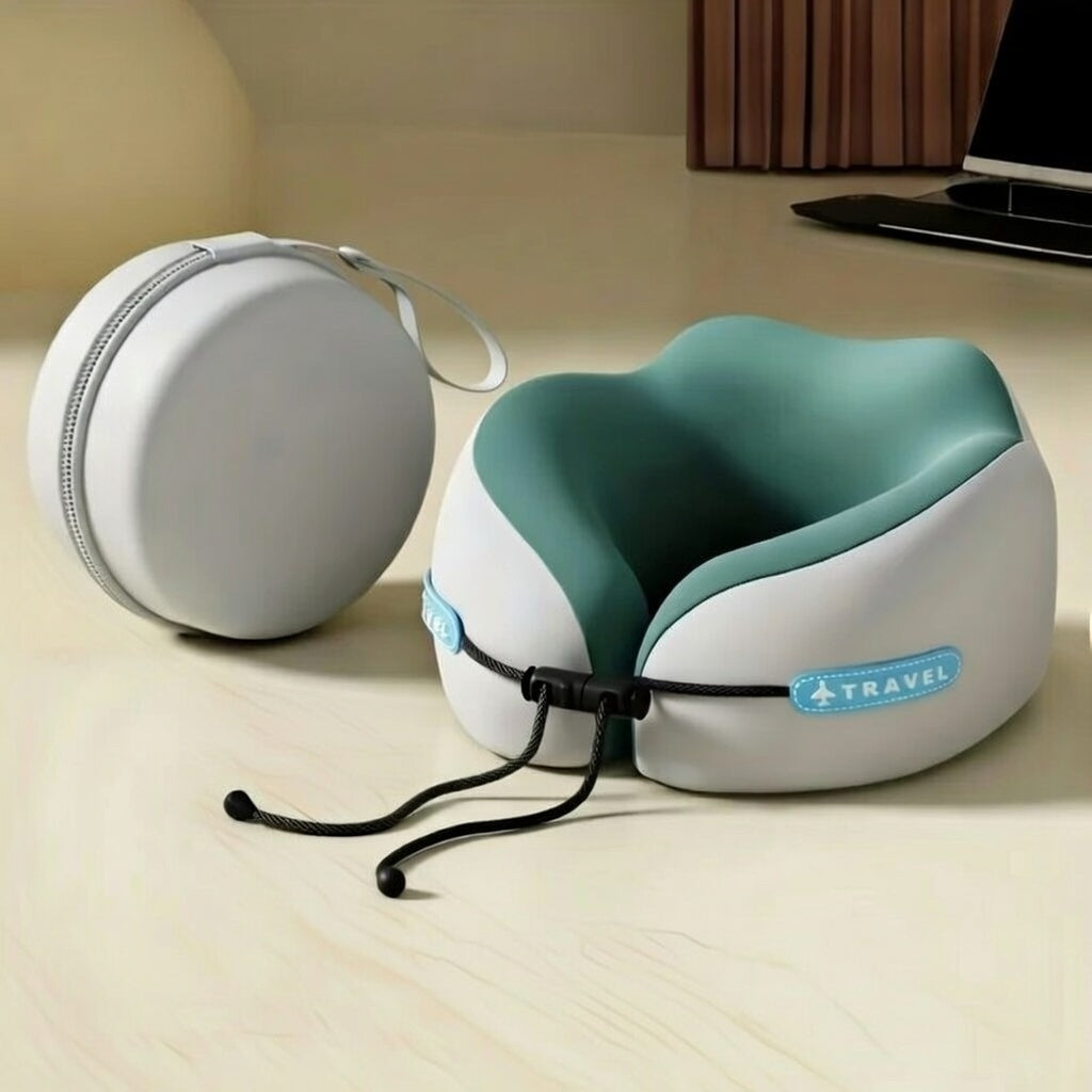 Premium Memory Foam Travel Neck Pillow - Therapeutic U-Shaped Design with Advanced Massage Technology